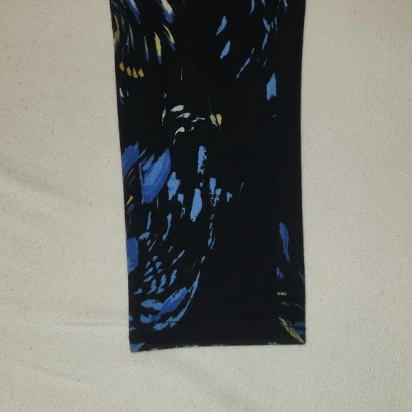 Lildy Printed Jeggings Black with Blue and Yellow Feather Print. - Picture 2 of 6